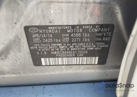 2014 Hyundai Sonata Hybrid from USA, damaged, VIN KMHEC4A46EA115026